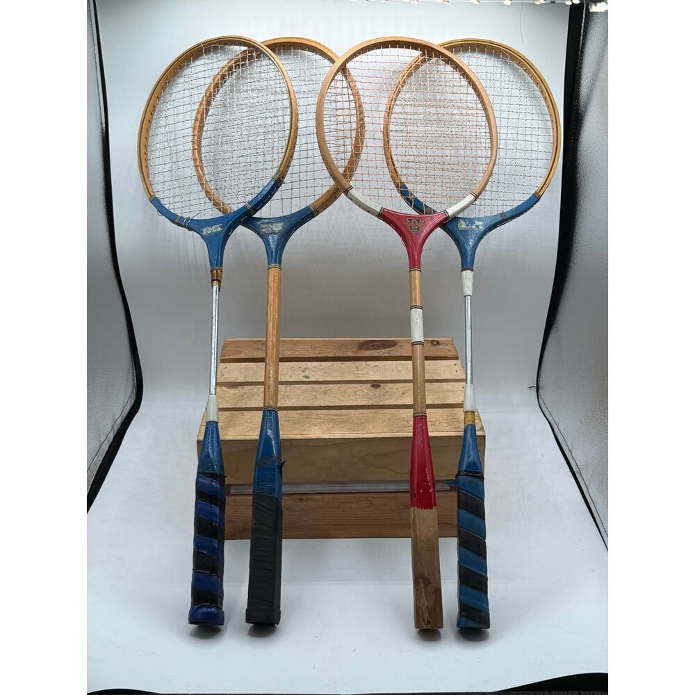 Vintage Wooden Badminton Rackets-Lot of 4-Decorative Retro Sports/Craft Projects